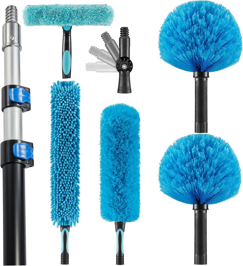 Hicavar 30 Foot High Ceiling Fan Duster with 6-24 Foot Extension Pole, Extendable Reusable Cobweb, Feather, Window Cleaning Squeegee Kit - Image 1